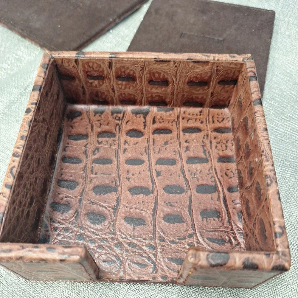 Leather Croc Embossed Coaster Set Restoration Hardware Barware Square Coasters